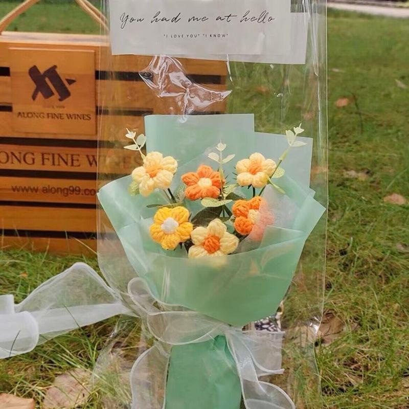 Crochet Flowers Bouquet Handmade Tulip Bouquet Mother's Day Birthday Gifts Rose Sunflower Bouquet Graduation Gift