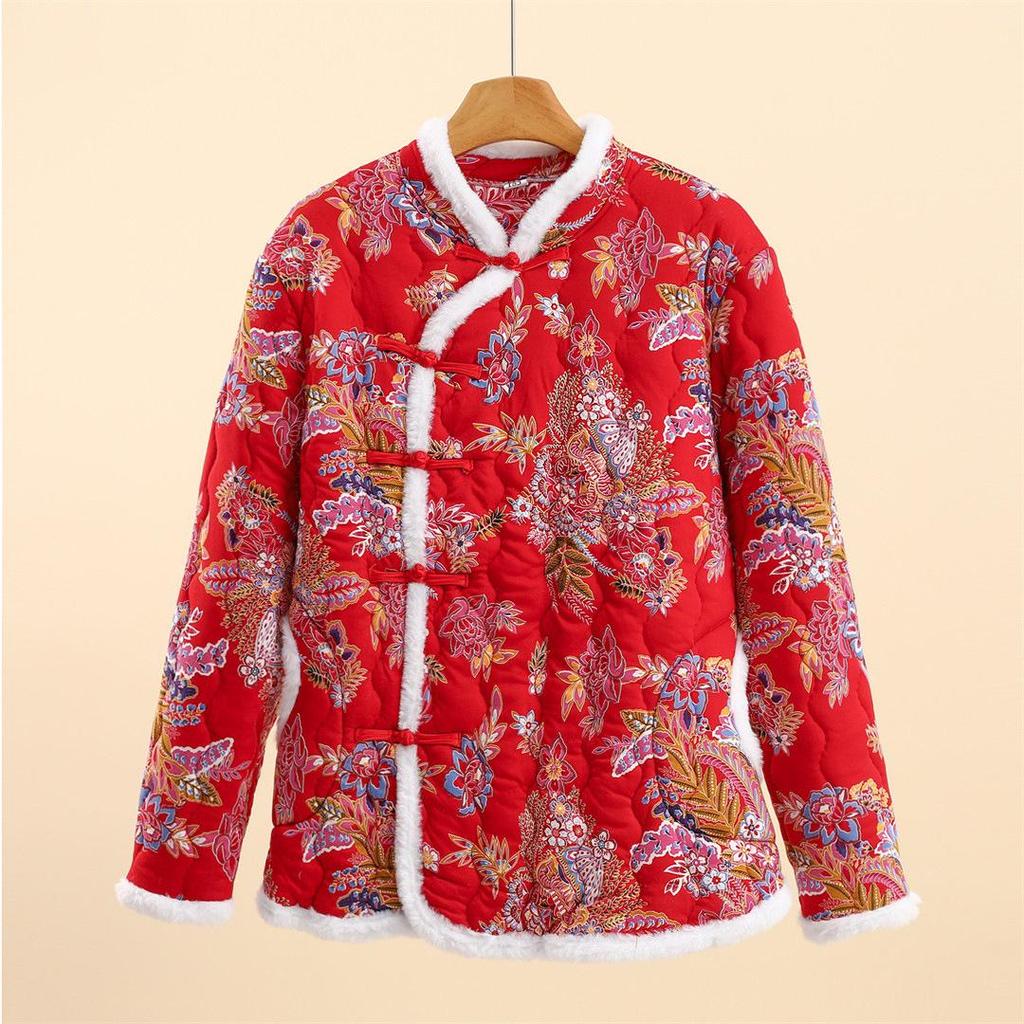 Women's Winter Floral Cotton Vest with Frog Buttons