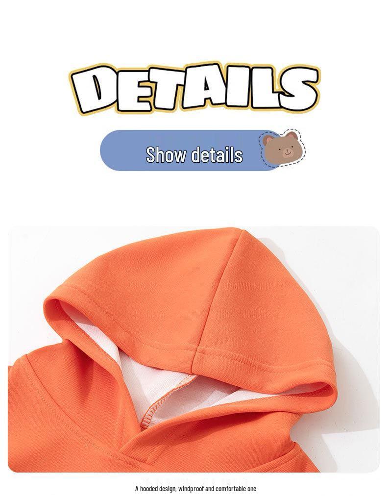 Kids' Fleece-Lined Autumn/Winter Hoodie - Solid Color, Loose Fit Pullover Jacket