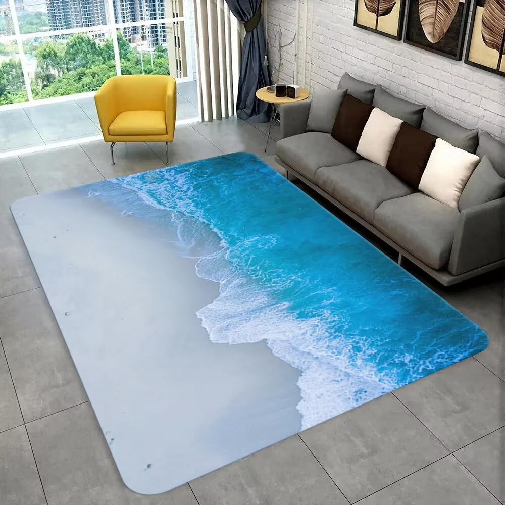 3D Beach Wave Inspired Carpet for Living Room Decor Lounge Sofa Area Rug Home Bedside Area Rug Balcony Kitchen Table Floor Mat