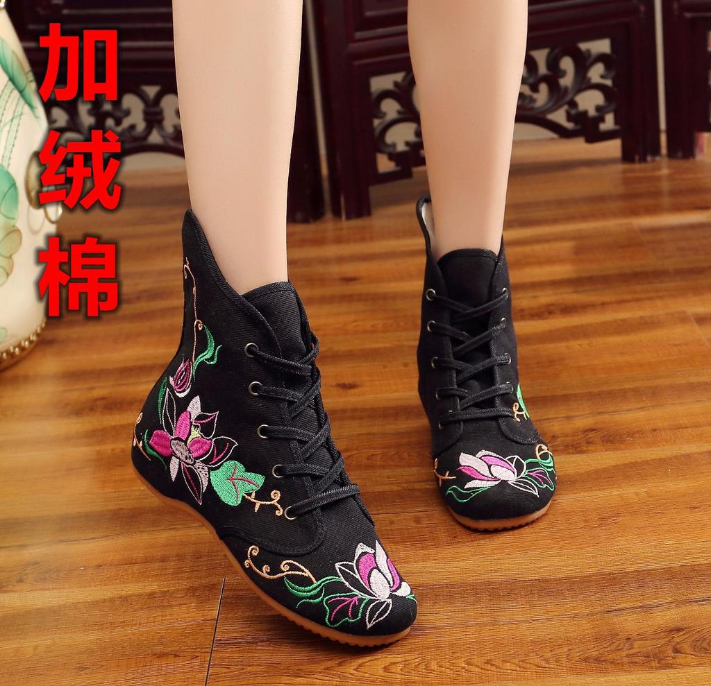Fashion Embroidery Shoes Handmade Women's Embroidered Canvas Ballet Flats Ladies Comfortable Chinese Ballerinas Vegan