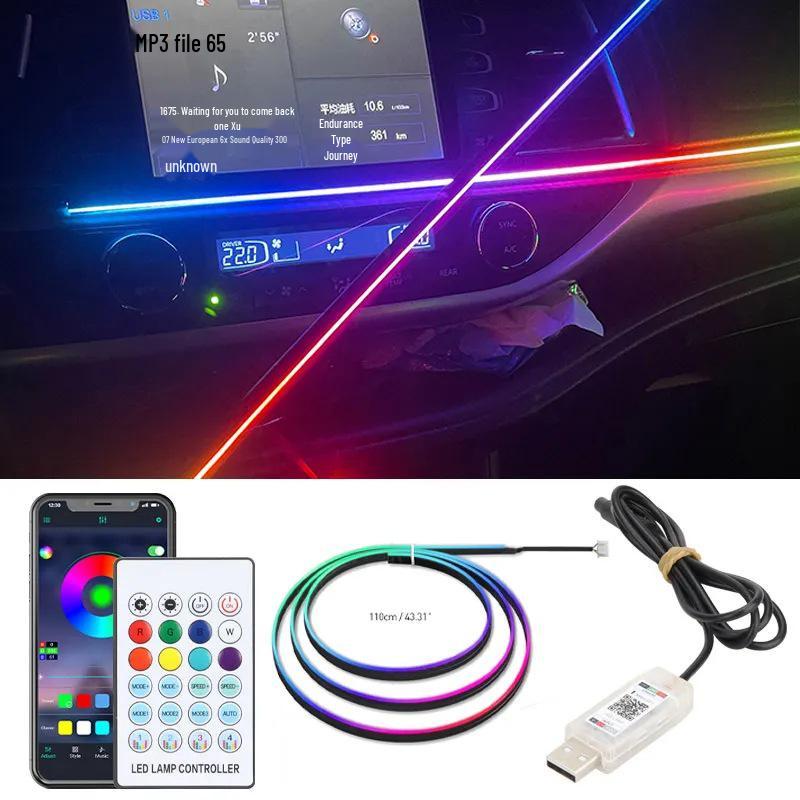 Colorful Car Interior LED Ambient Light: Flowing Acrylic Light Strip for Dashboard