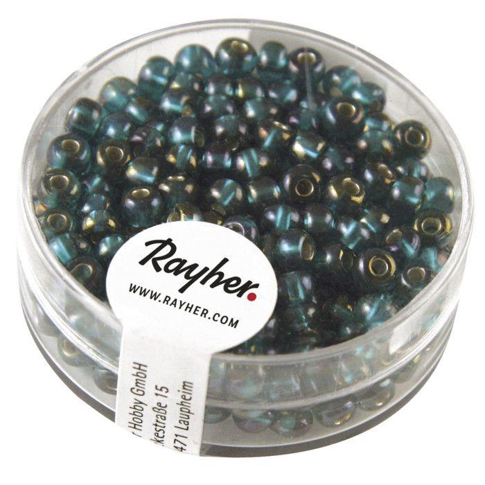 Seed Beads with Silver Trim and Rainbow, Ø 4mm, Emerald, 17g Box