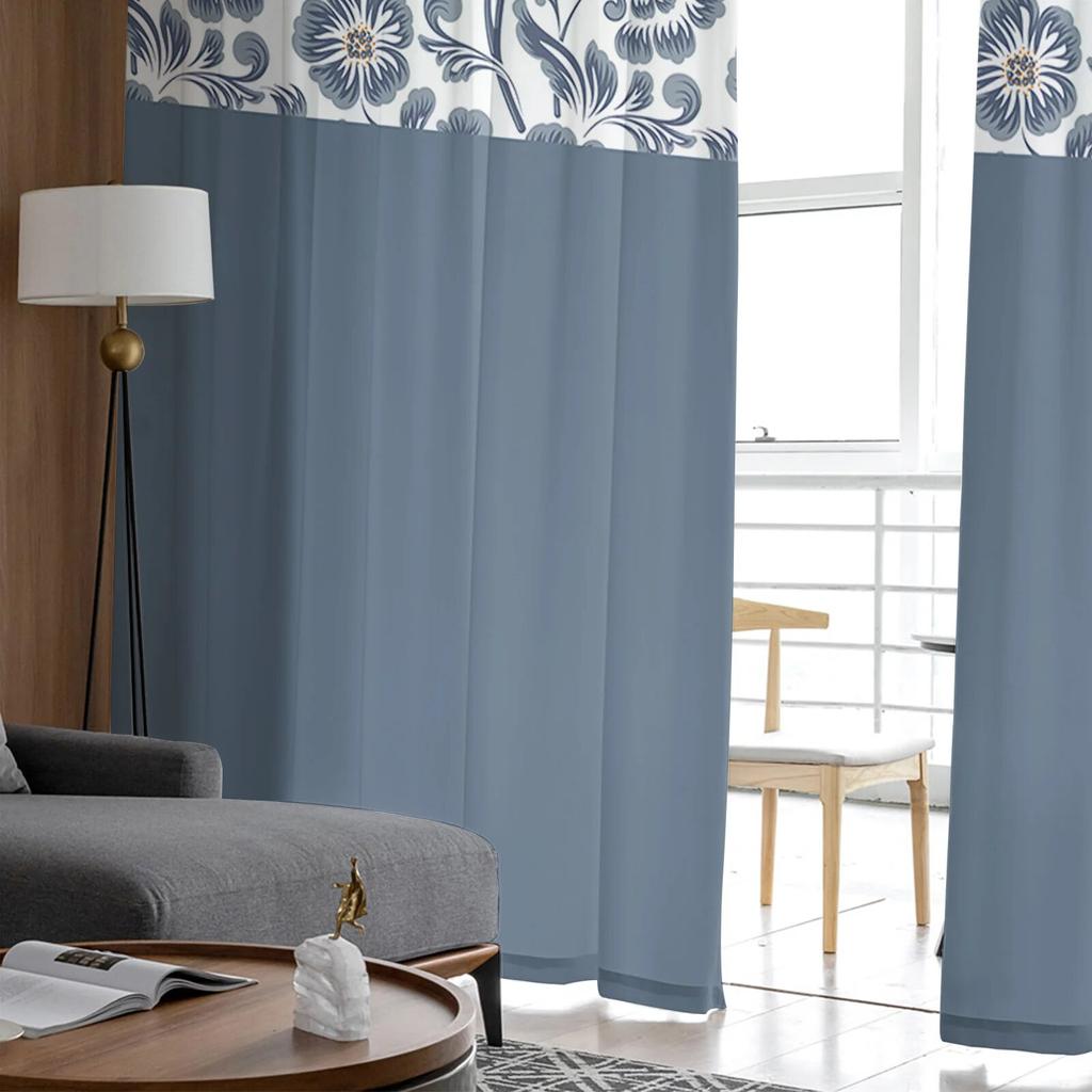 Retro Indigo Pattern Tulle Curtains Balcony Room Fashion Printed Sheer Curtain Living Room Window Modern Decor
