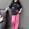 Girls' Summer Thin Short Sleeved T-shirt Two-piece Set Stylish Children's Casual Wide Leg Pants Set