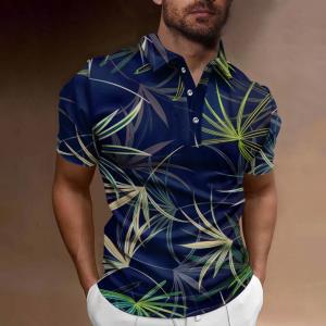 Hawaiian Style Short-Sleeve Polo Shirt, Palm Tree Print, Casual Summer Wear