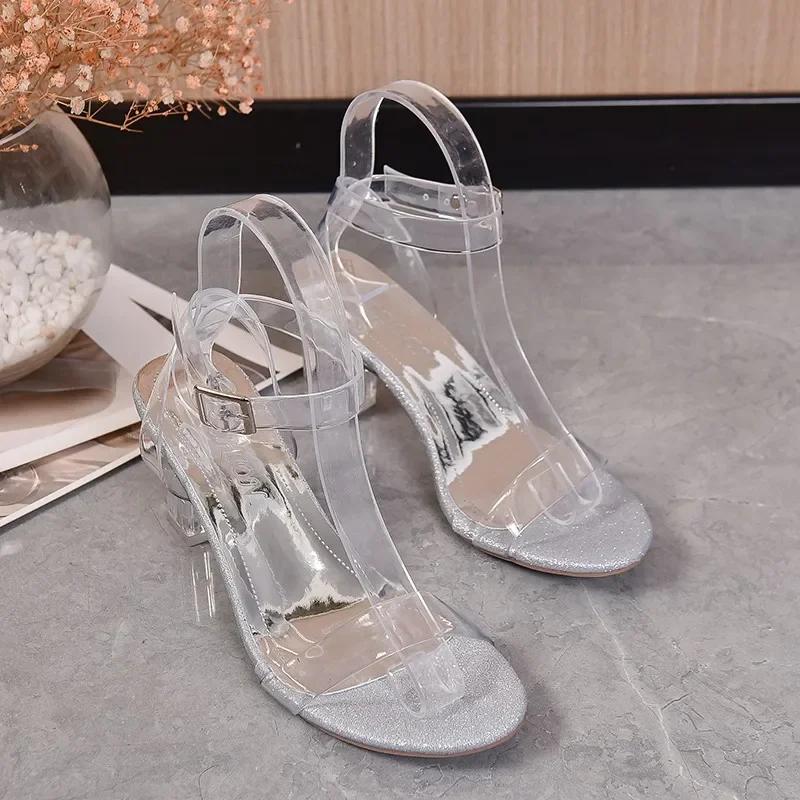 2025Women Sandals High-quality Stripper High Heels Shoes Transparent Platform Glitter Stiletto Shoes Wedding Luxury Designer