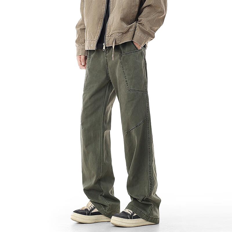 VUUG Men's American Retro Washed Cargo Straight-Leg Pants