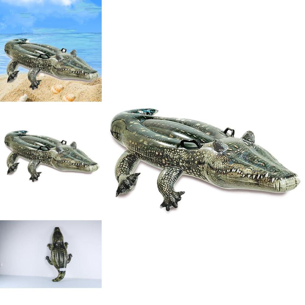 Bóia Inflável Grande de Crocodilo para Crianças Nadando Verde PVC Assento de Surfe Anel 155x80x31cm
