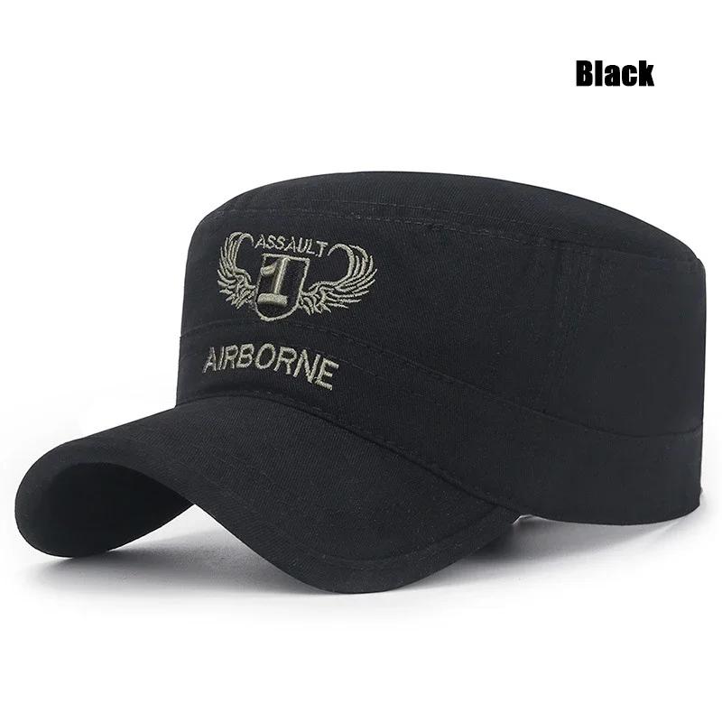 Neue Frühjahrs- und Herbstsaisons Outdoor Camouflage Sport Flache Kappe Herren und Damen Freizeit Sonnenschutz Baumwolle Bestickte Mütze black