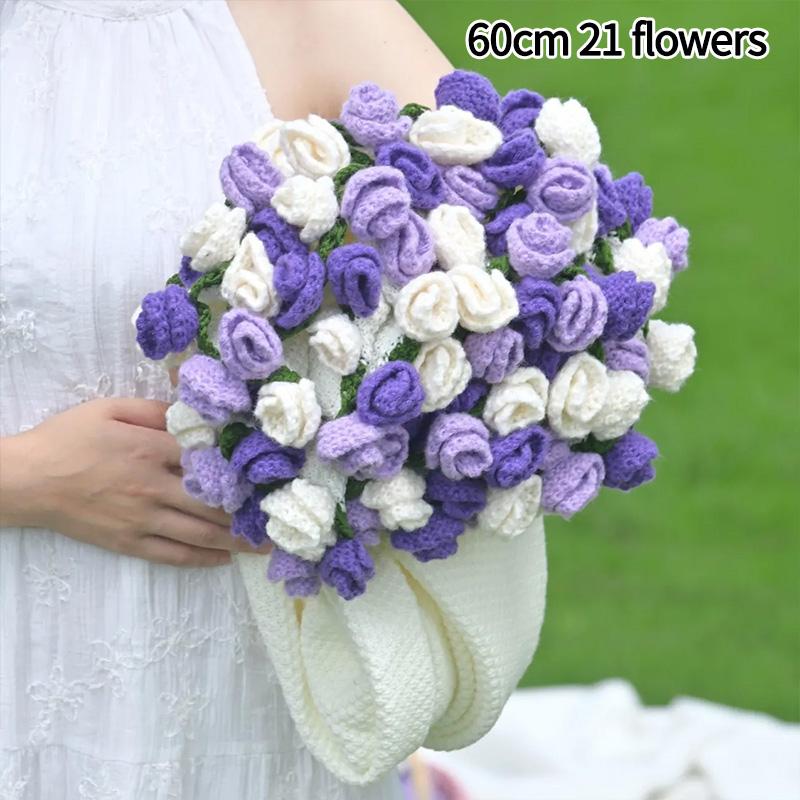 60/80/100cm Crochet Flower Bouquet Blanket Artificial Flowers Blanket Bouquet of Rose Blankets Home Decorations Christmas Gifts