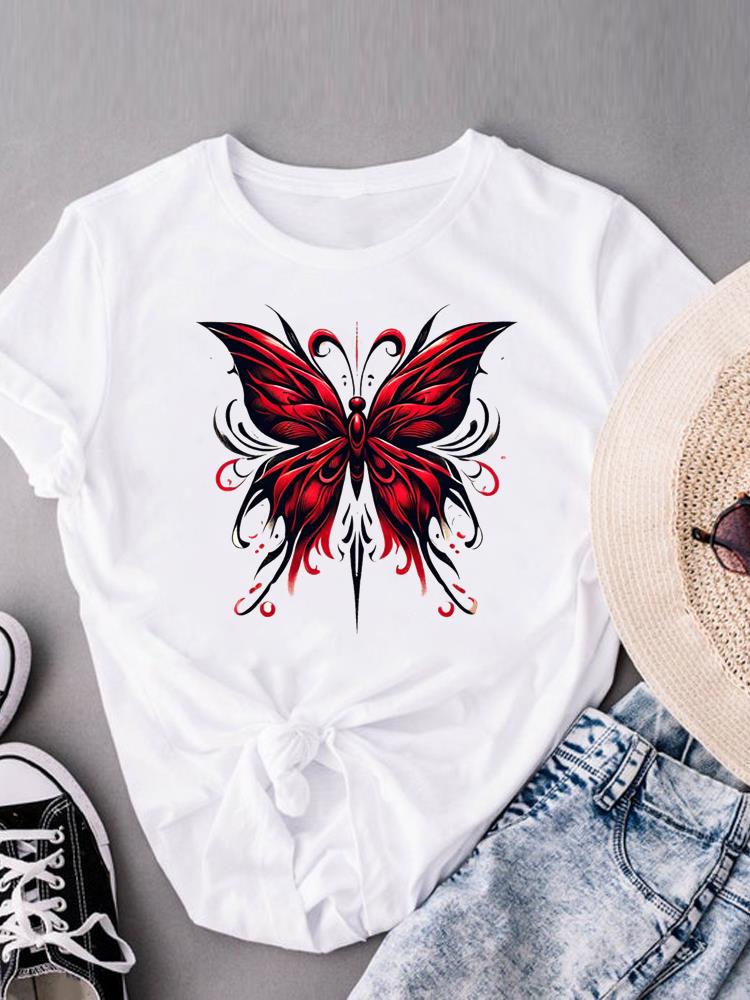 

(Азиатский размер) милый тренд 90-х прекрасный стиль Одежда Принт Женский Повседневный Короткий рукав Модная футболка Женский топ Графическая футболка Футболки S