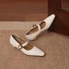 Krazing Pot Microfiber Square Toe Thick Med Heels Spring Summer Shoes Big Size 43 Metal Buckle Beauty Women Shallow Pumps