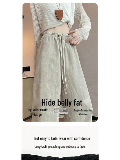 Women's Summer Linen Wide-Leg Pants - Casual Loose Fit, Breathable Straight Drape, Lazy Style, Yamamoto Inspired