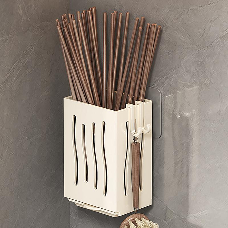 1-Piece Kitchen Utensil Rack-Multifunctional Draining Chopstick Holder,Wall-Mounted Or Freestanding Cutlery Storage Box, Plastic