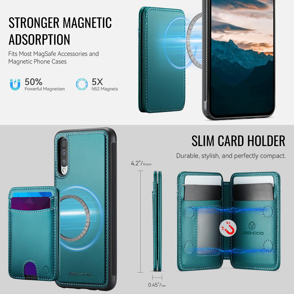 For Samsung Galaxy A50 Magnetic Case JEEHOOD J10 Leather Back Phone Cover with Detachable Card Holder Kickstand