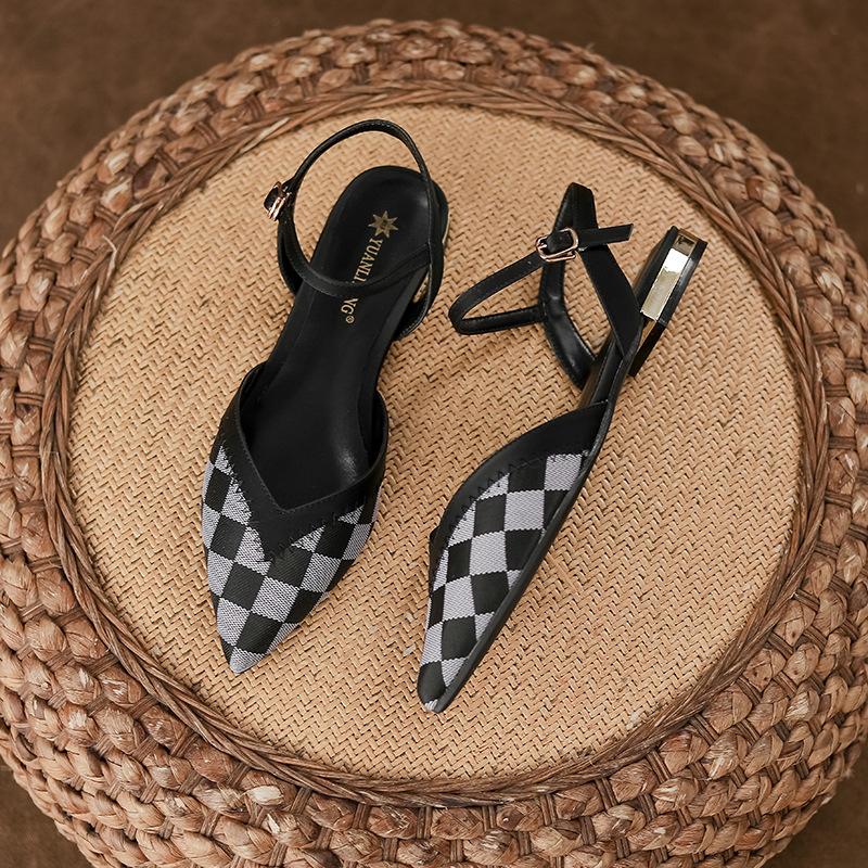 Baotou Women's Sandals Women's Slippers Wear Pointed Real Sheepskin Light Mouth Single Shoes Thick Heel with Flat Shoes