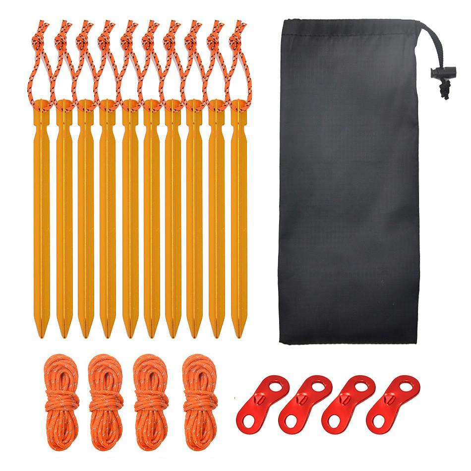 Ultra-light Aluminum Camping Tarp Set: Tent Stakes, Windproof Rope & Buckles, 18cm Triangular Ground Stakes