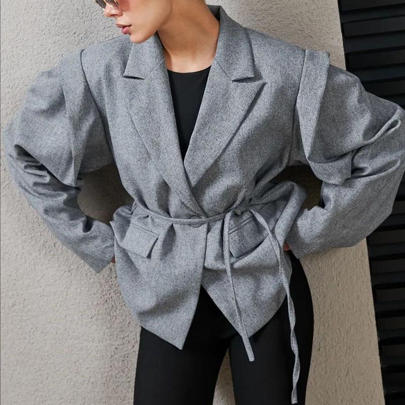 Módní květinové pásky Blejzr Kabát Dámský Ramenní vycpávky Jednořadé S klopami Dlouhý rukáv Streetová bunda 2025 Jarní sváteční párty