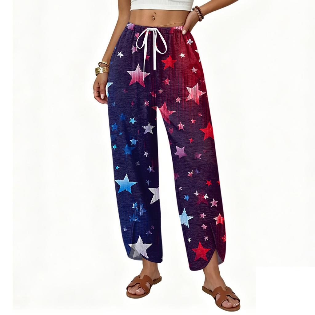 Pantalon imprimé large à cordon de serrage pour femme - Pantalon décontracté coupe droite ample pour un usage quotidien