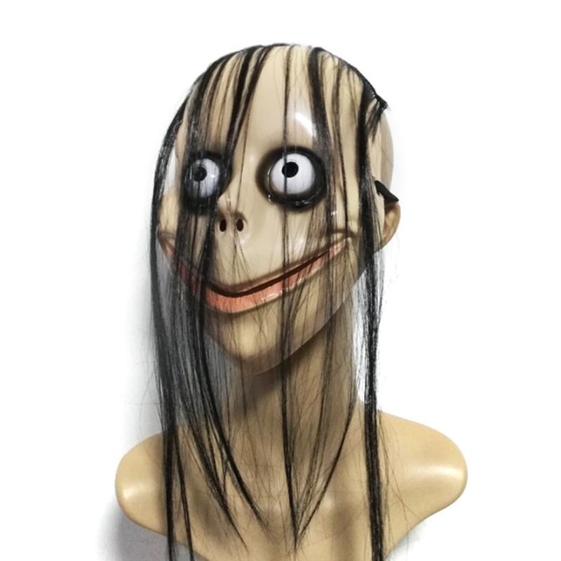 Neue Halloween-Horror-Maske MO MO mit langen Haaren, lustige Maske, V-förmige Mundmaske mit Haaren, weibliche Geistermaske, Rollenspiel MO Maske Masken