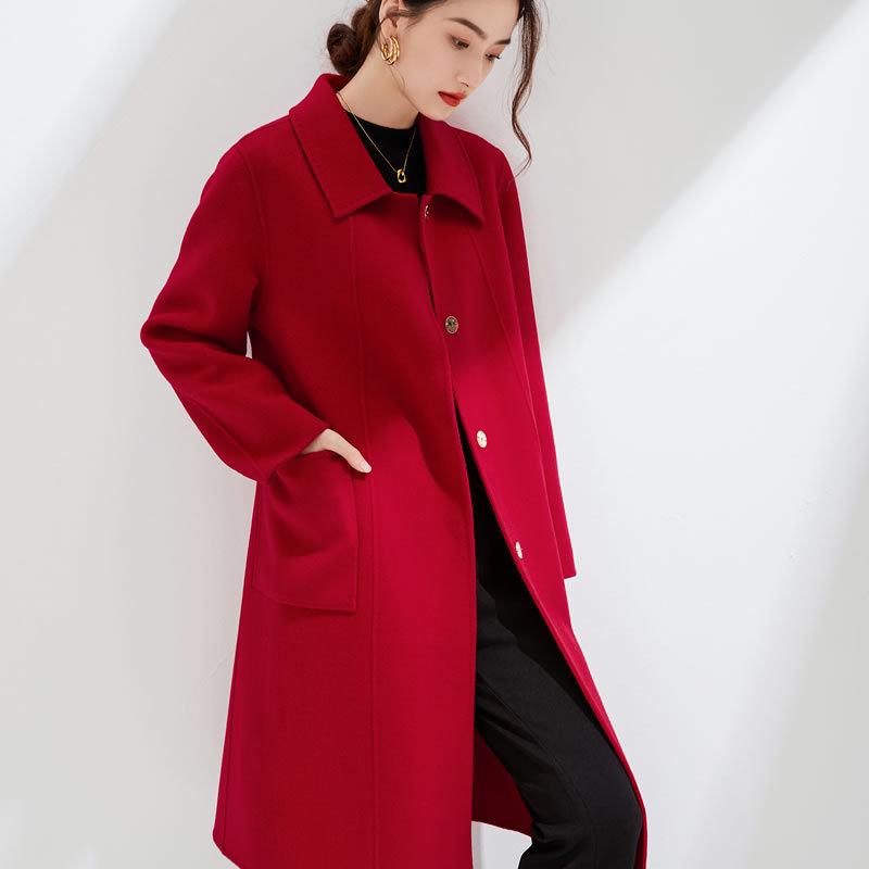 2024 Autumn/Winter Slim Fit Double-Faced Wool Coat, Large Size, Cashmere Blend