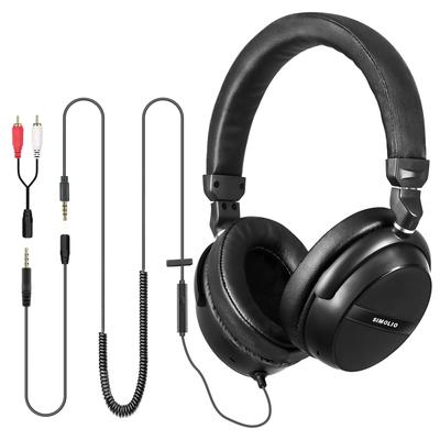 SIMOLIO TV Headphones, 6.6m Long Cable with Clip, Remote, and Microphone, Includes RCA Conversion Cable, Wired Headset for PCs, Laptops, and Tablets