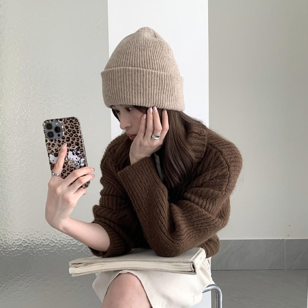 Women Pure Wool Knit Hat With Double Layer Warmth For Winter Casual Wear