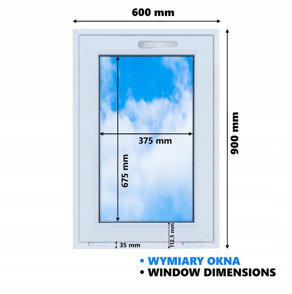Okno Białe Pcv Uchylne 60X90, 600X900 2X Szyba, Uchylane Górą Dwuszybowe