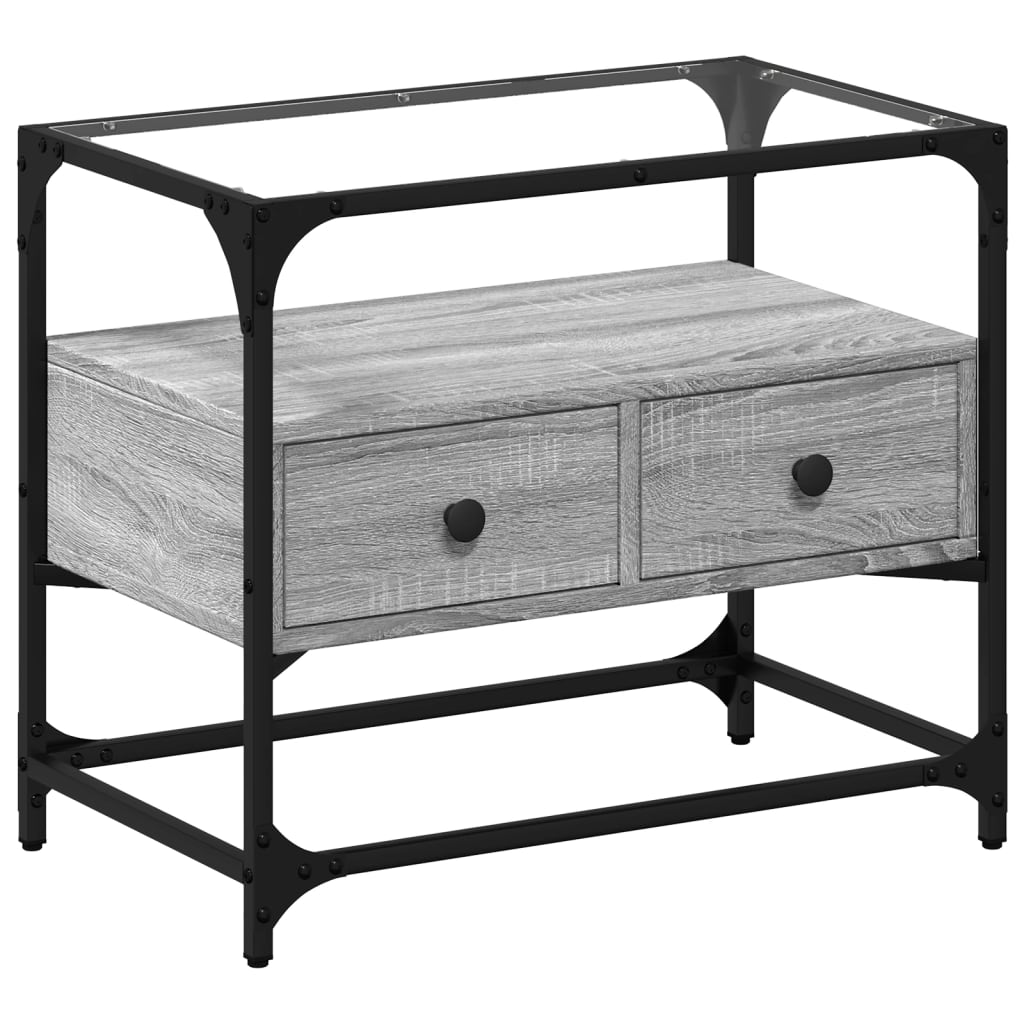 Vidaxl Szafka Pod Tv Ze Szklanym Blatem, Szary Dąb Sonoma, 60X35X51 Cm