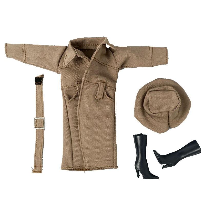 

Зимнее теплое модное офисное пальто цвета хаки для куклы Барби, одежда, шляпа для куклы Барби, черные туфли на высоком каблуке для куклы BJD 1:6