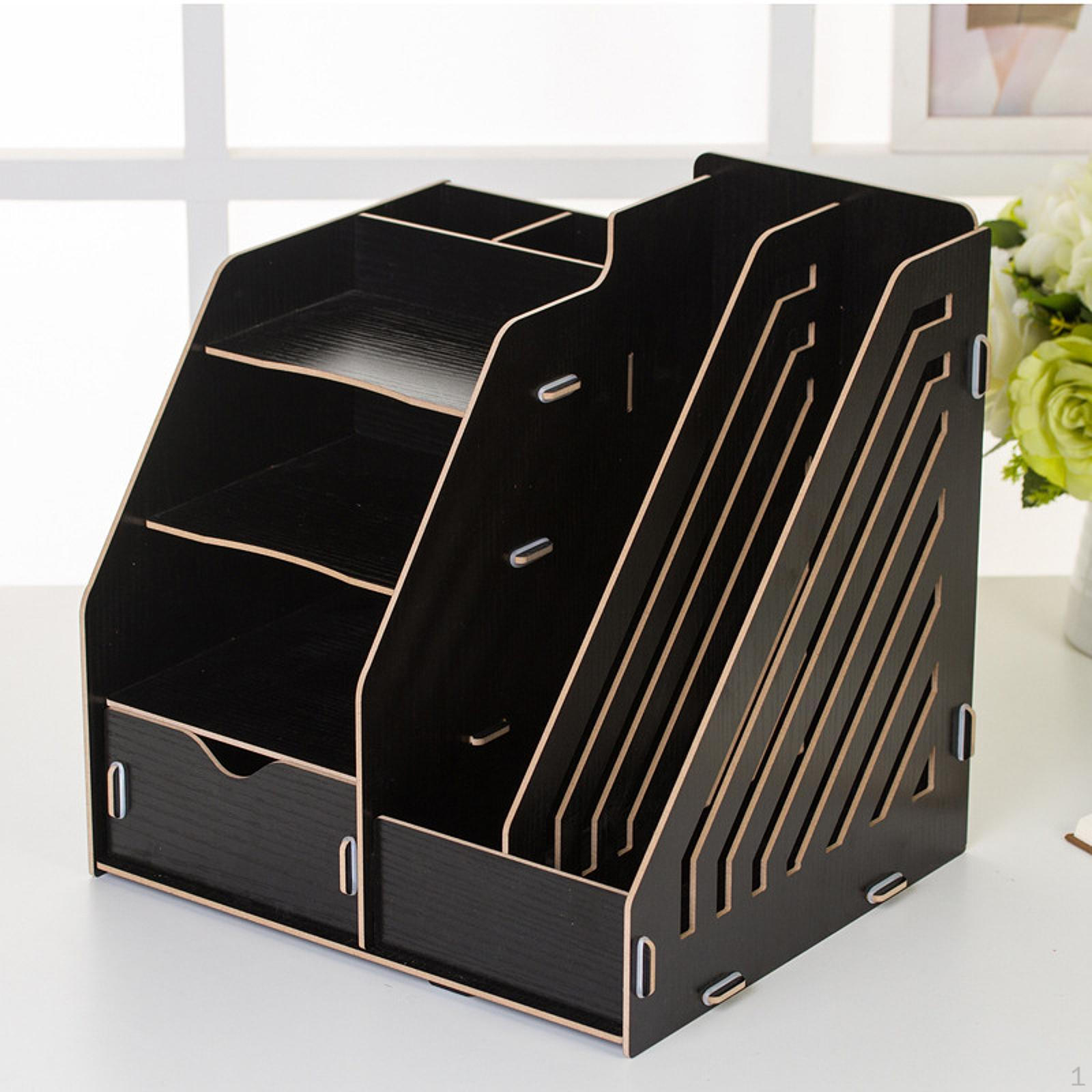 Настольный органайзер для файлов подставка для документов офисные принадлежности деревянное хранилище для спальни чёрный 2398₽