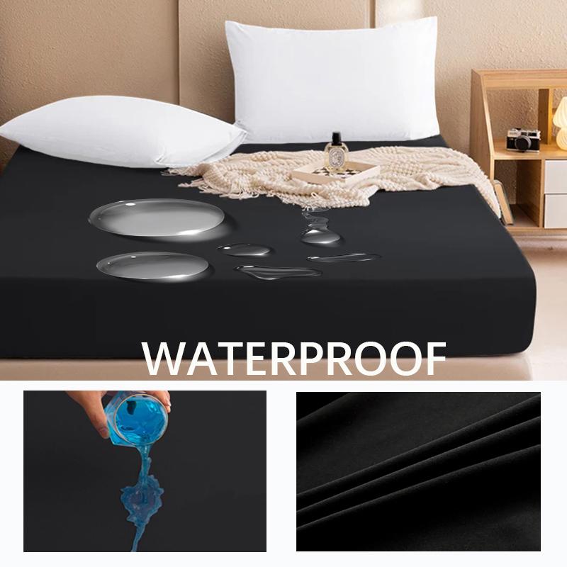 All-Season Waterproof Mattress Protector Soft Polyester Deep Pocket Sheet 8 Colors Modern Bed Fitted Sheet Durable Mattress Cover Bedding Bedspread