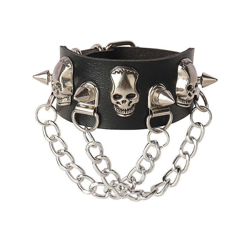 Punk Hip-Hop Rhinestone Bracelet Retro Western Wasteland Hottie Leather Snap Bracelet for Women Jewelry HUANZHI New