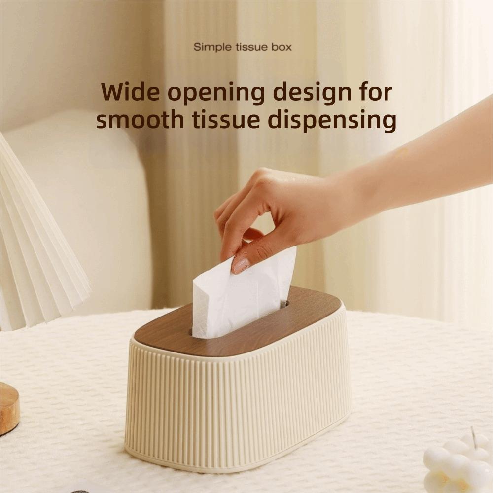 Space-saving Tissue Box With Lid Stripe Pattern Square Tissue Box Tissue Dispenser  Household Use