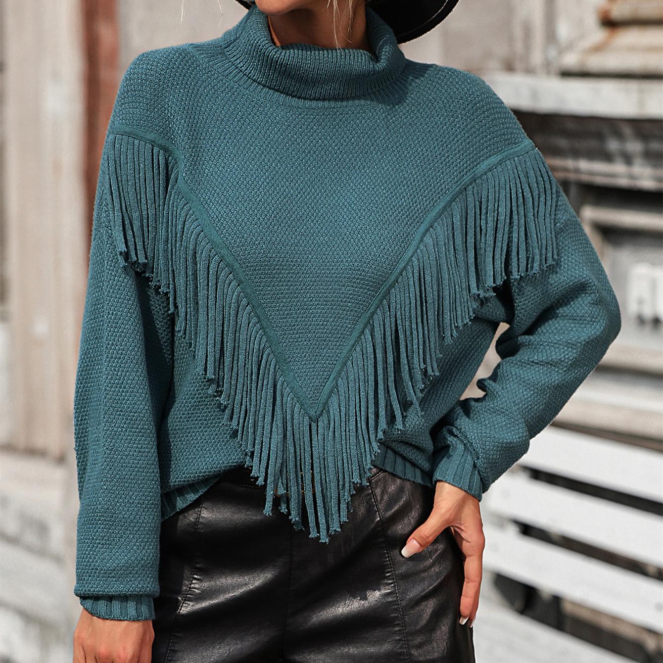 

GMXIA женские модные повседневные однотонные принты осень-зима с длинным рукавом и высоким воротом свободные свитера XL синий