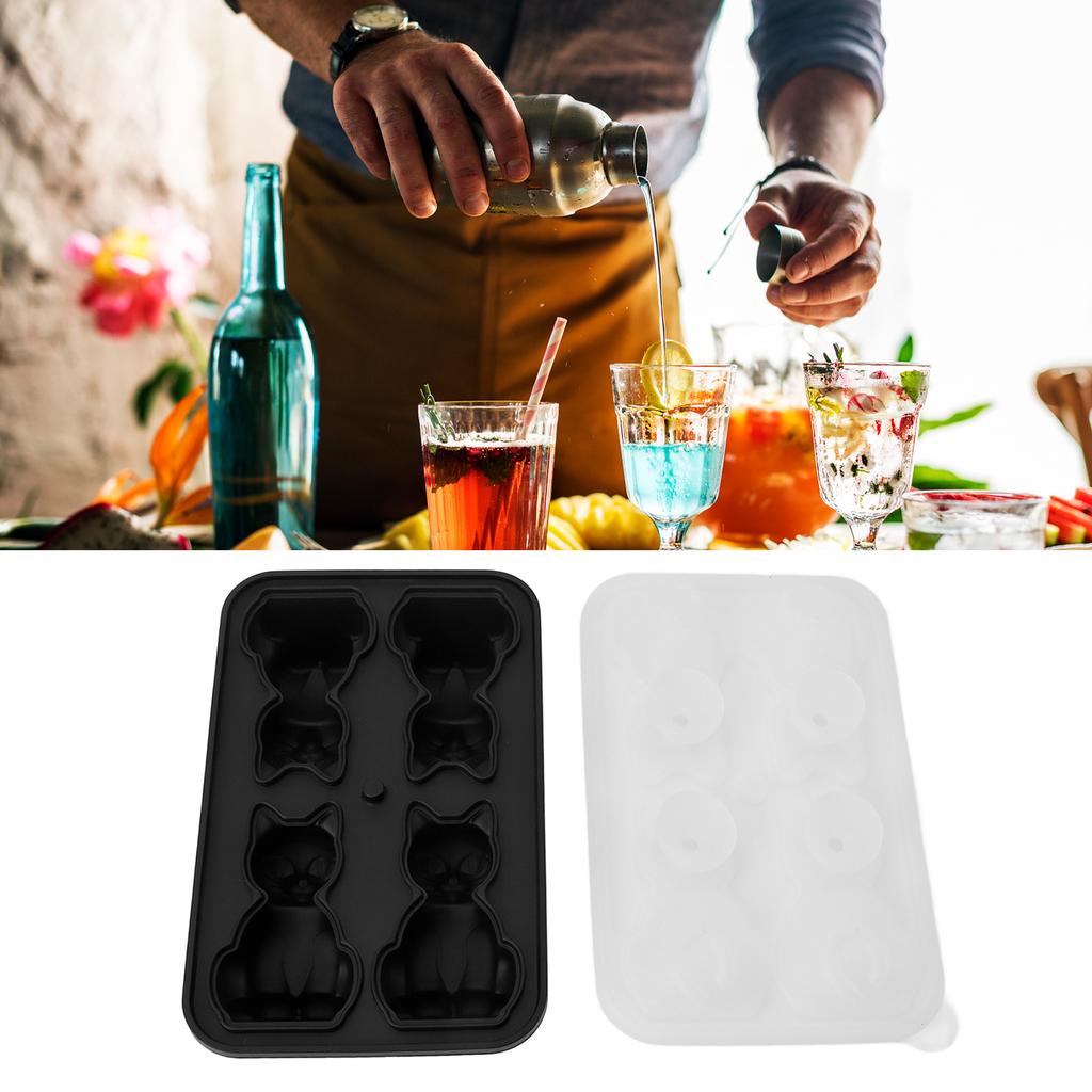 2Pcs 3D Cat Shape Silicone Tray 4 Reusable Cute Animal Shape Silicone Ice Mould for Whiskey Cocktails Ice Cream
