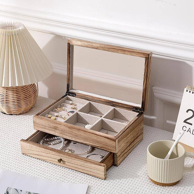 Wooden Jewelry Box Large 2Layers Multi Functional Organizer Jewelry Aesthetic Storage Box Retro Luxury Personalized Packaging Ornaments Funny Gifts