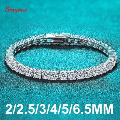 Smyoue 2-6.5mm Real Moissanite Tennis Bracelet for Women Christmas Gift Platinum Plated 100% 925 Silver Wedding Jewelry