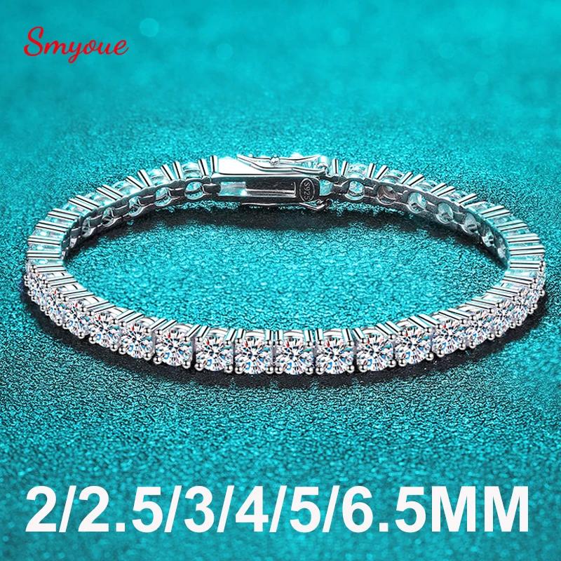 Smyoue 2-6.5mm Real Moissanite Tennis Bracelet for Women Christmas Gift Platinum Plated 100% 925 Silver Wedding Jewelry