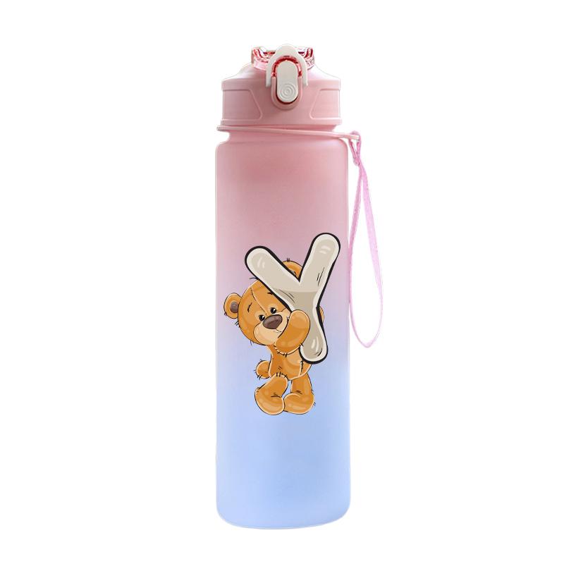 Cartoon Letter Printed Lovely A-Z 750ML Water Bottle Large Capacity Drinking Cup Portable Outdoor Sports Water Cup Children Gift