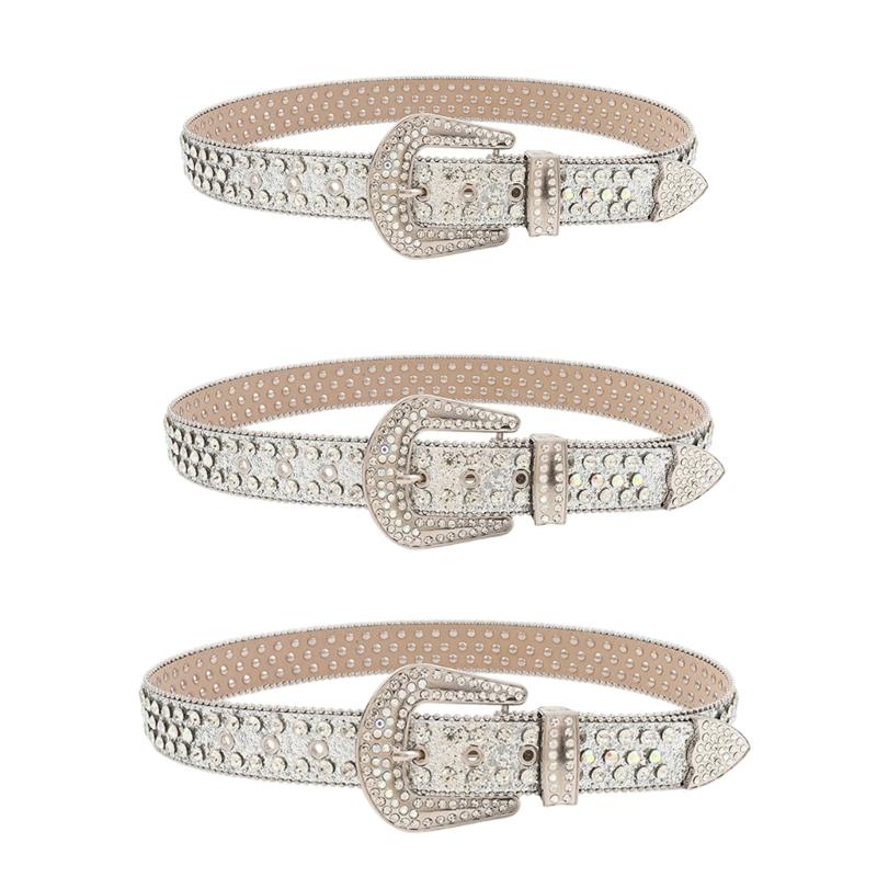 Elegant Rhinestones Belt For Women PU Leather Waistband With Adjustable Length And Sparkling Design