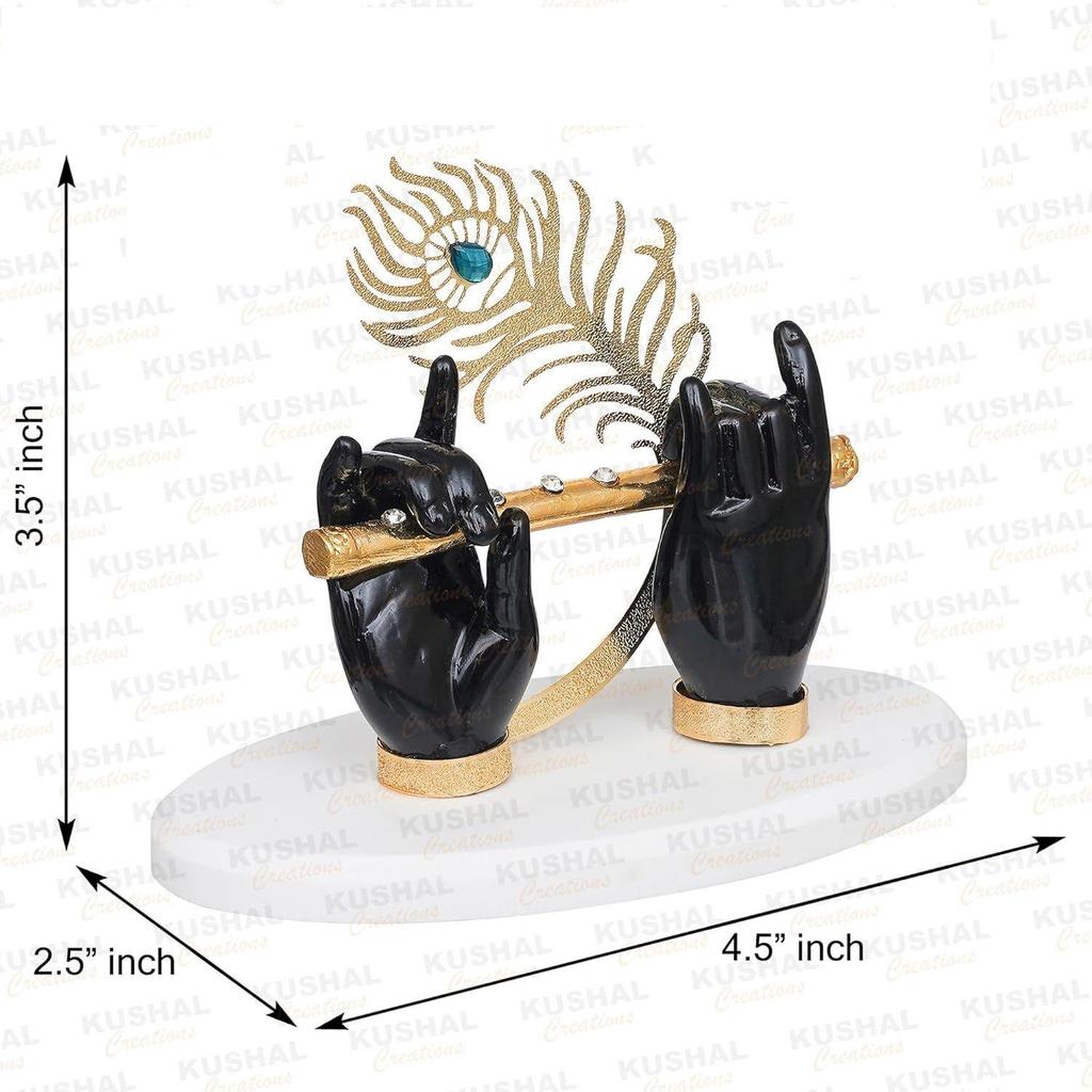 Gold Plated Krishna Ji Hands with Flute Figurine for Pooja Room Peacock Feather Flute Krishna Showpiece for Home Décor