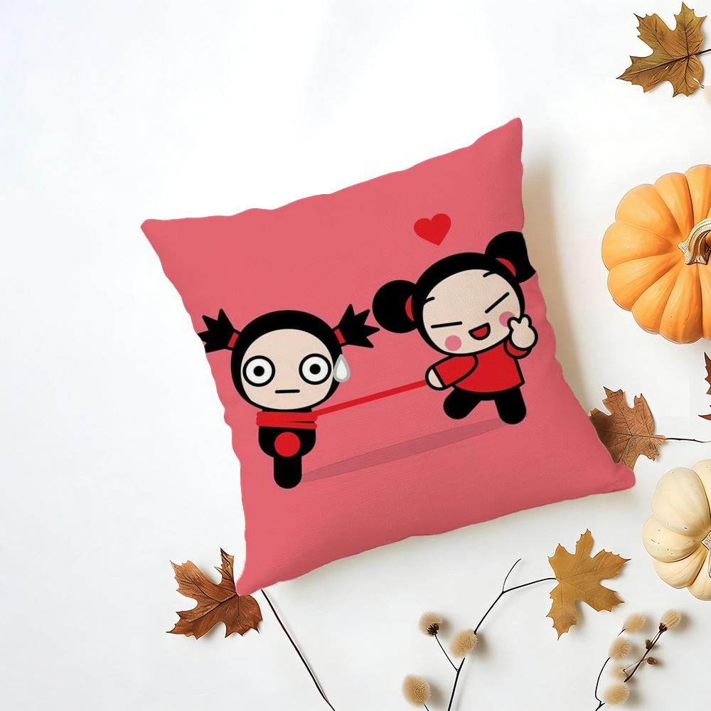 Kawaii PPucca Anime Cushion Cover Iceland Washable Linen Soft  for Daily Sofa Bed Home Room Decor