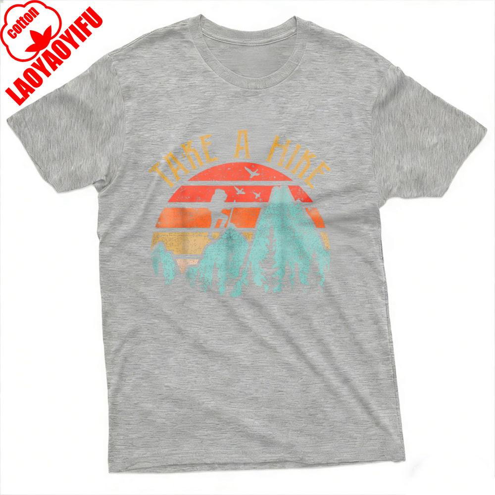 Take A Hike Mountain Sunset Design Summer Men TShirt Vintage Outdoor Style Casual Wear for Nature Adventure Enthusiasts Tops