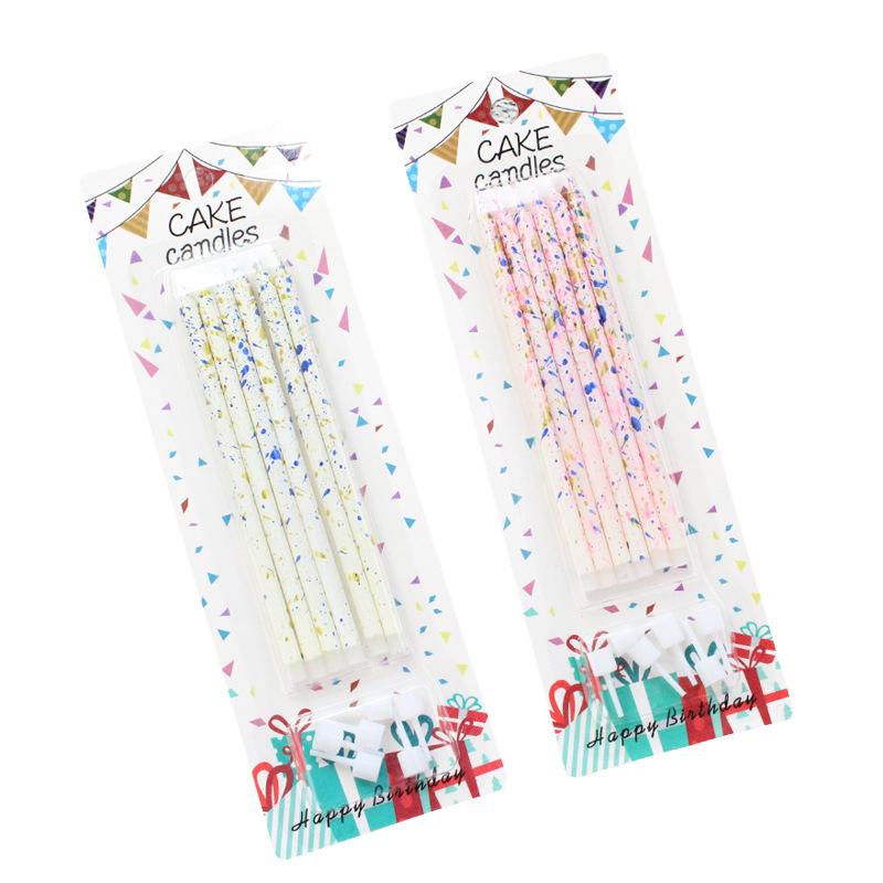 New Gold Stamping Card 6-pack Long Pole Candles Creative Party Baking Decorative Art Pencil Candles