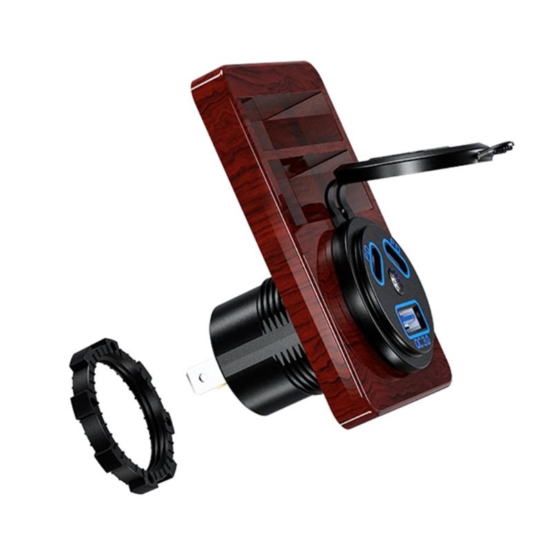 Double PD45W Fast Charging Car Charger Socket with LED Light Waterproof USB QC3.0 Charger Adapter for 12V/24V Car Boat