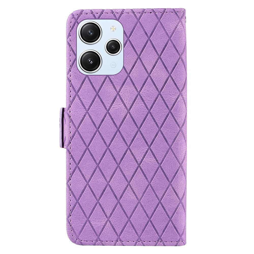 For Xiaomi Redmi 12 4G Splicing Leather Anti-drop Cover Rhombus Imprinted Wallet Stand Phone Case