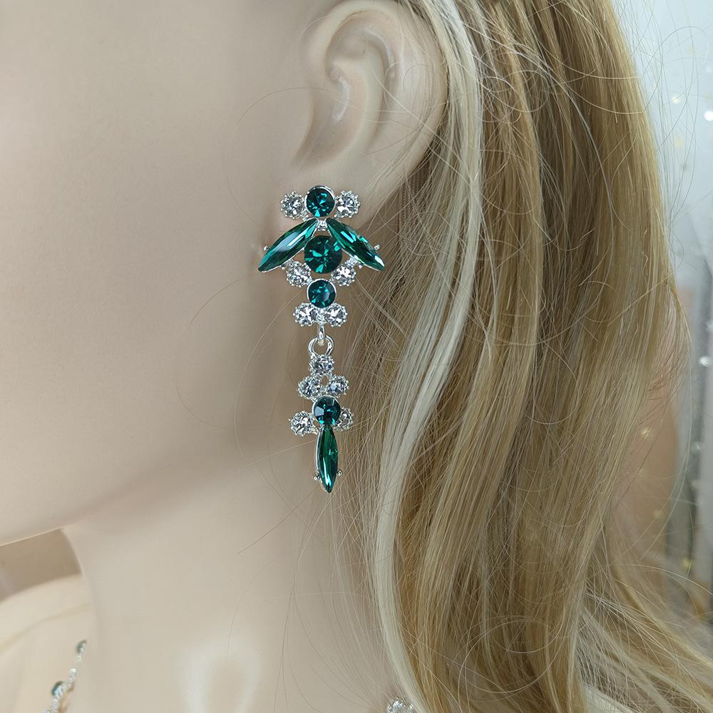 Wedding Jewelry European American Temperament Multicolor Crystal Bride Necklace Earrings Set