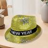 Paillettenhut, Happy New Year, Jazzhut, Vintage-Cowboy-Stil, Party-Club, Foto-Requisite, glitzernder Fedora, Kopfbedeckung für Erwachsene für Cosplays, Feiertage, Karneval